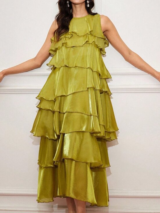 Dresses & Skirts - Green Party Women's Asymmetrical Ruffle Long Dress